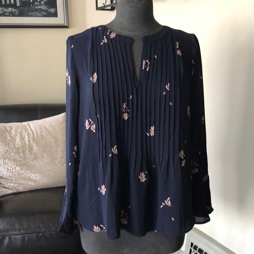Ann Taylor navy blouse with bell sleeves